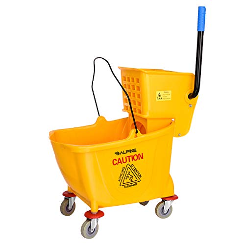 Alpine Industries Mop Bucket & Side Wringer Combo - Carrinho de Serviço para Dever de Serviço Pesado e Comercial W/Spring