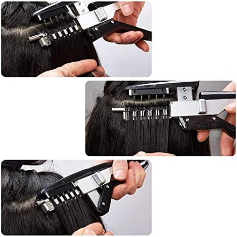 Aniuxiaoge 6D Extensões de cabelo kit de máquina, 2ª geração de cabelos humanos Extensões de cabelo sem traço Pistola de