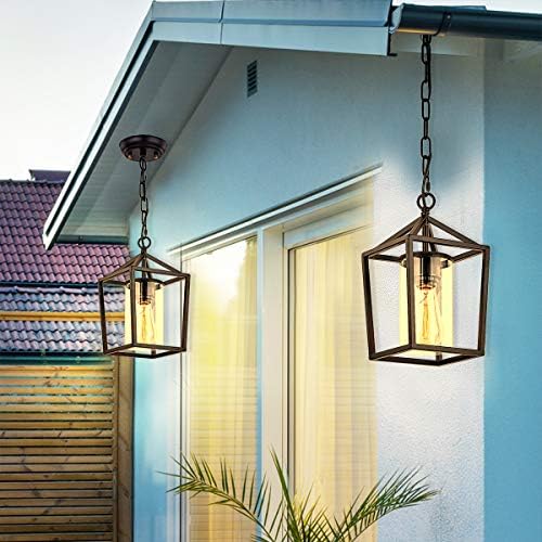 Capslpad Luz pendente ao ar livre para varanda, 1 luz de metal moderno metal gaiola vintage pendurada lanterna de lanterna luminárias