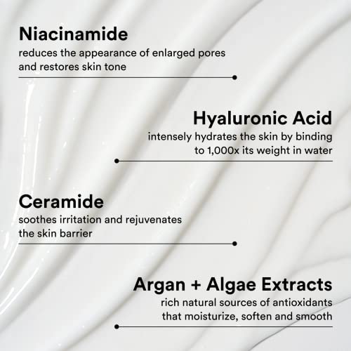 Como hidratante diário com 2% de niacinamida, ácido hialurônico e extrato de algas | Seguro para pele sensível, livre de fragrâncias e não comedogênica | Creme de rosto hidratante para homens e mulheres