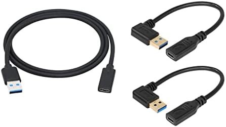 USB CERRXIAN A 3.0 MASCO para USB TIPO C 3.1 Cabo feminino e esquerda + ângulo direito USB Tipo A para USB C Cord