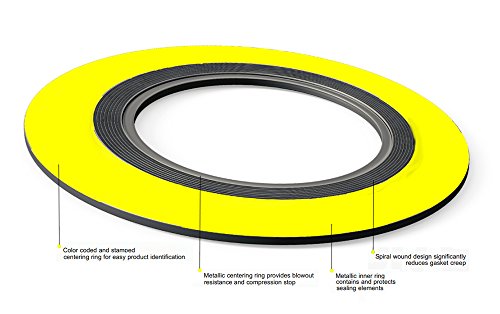 SERLING SEAL 900010304GR600X24 304 Junta de ferida em espiral em aço inoxidável com enchimento de grafite flexível, para tubo de 10 , pressão de pressão 600#, amarelo com faixa cinza