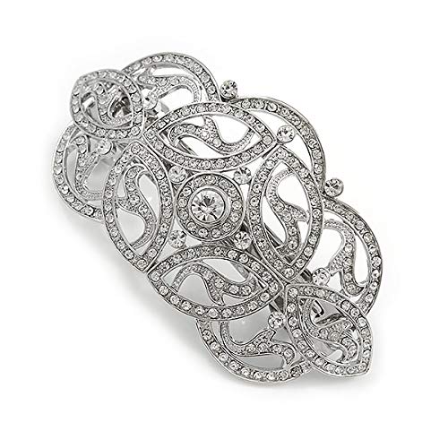 Bridal/Wedding/Prom/Party Art Deco Style Rodium banhado austríaco Cristal Barrette Cleret Grip - 90mm