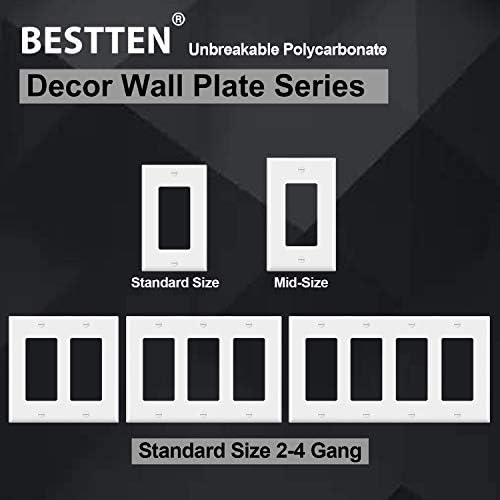 [10 pacote] Placa de parede de decorador de médio porte Bestten 1-Gang, tomada de policarbonato inquebrável e tampa de interruptor,