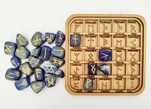Nirdesh Blue Lapis Lazuli Runas Rune Crystal Rune Set ALDER ALDER FUTHARK Viking Gemstone Reiki Cura de alfabetos runic gravados