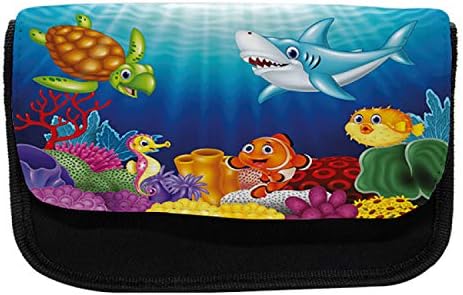 Caixa de lápis de aquário lunarable, exótico Happy Ocean World, Saco de lápis de caneta com zíper duplo, 8,5 x 5,5, multicolor