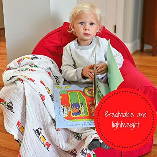 Lollybanks Swaddle Blanket | Algodão de musselina | Recém -nascido e Baby Nursery Essentials for Boys, Registro | Impressão de trem