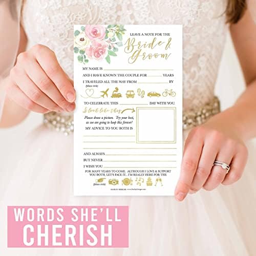 25 Floral Mad Lib Wedding Advice Cards, 24 Notas de agradecimento de casamento em branco, livro alternativo de convidado
