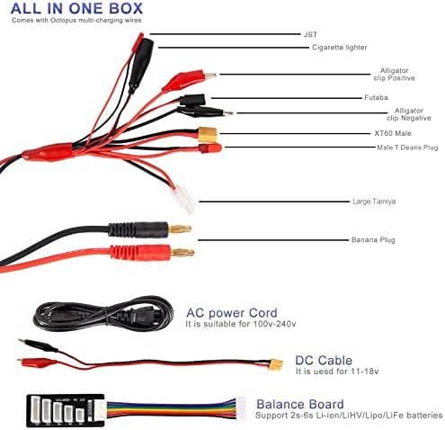 YUFAY RC Carregador de bateria AC/DC 100W LIPO carregador de bateria LIPO para 2s-6s 7.4V 11.1V Bateria de bateria de lipo com/Cabo