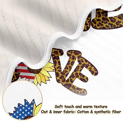 Clanta de aba Casa Love Leopard USA Bandeira de algodão para bebês, recebendo cobertor, cobertor leve e macio para berço, carrinho, cobertores de viveiro, girassol, 30x40 em