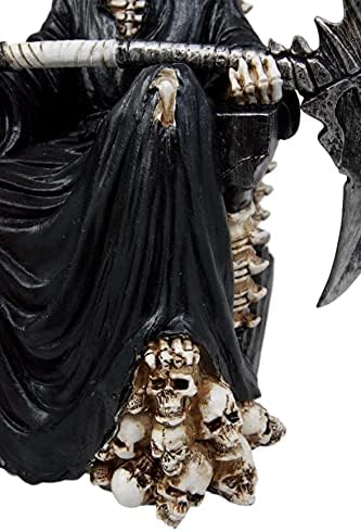 EBROS GUND BLACK Holy Death Grim Reaper sentado no esqueleto trono estatueta 10,5 Alto tempo espera por ninguém anjo da morte com foice
