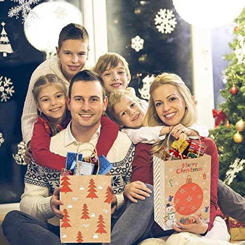 Sacos de presente de papel de natal zmltlmg, 16 PCs Holiday Kraft Gift Sacols com impressões de Natal variadas para