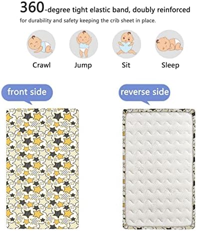 Folhas de mini berço com temas de estrela, mini-berço portáteis lençóis macios e respiráveis ​​lençóis de colchão de colchão ou lençol de criança, 24 “x38“, preto branco de cravo
