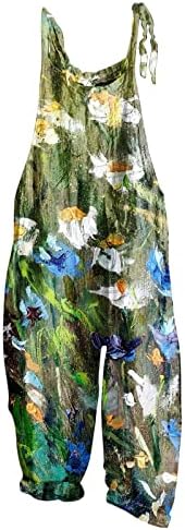 Lmsxct feminino casual lenço longo de algodão macacão de algodão Baggy boho impressão floral macacões macacões calças de perna larga com bolsos