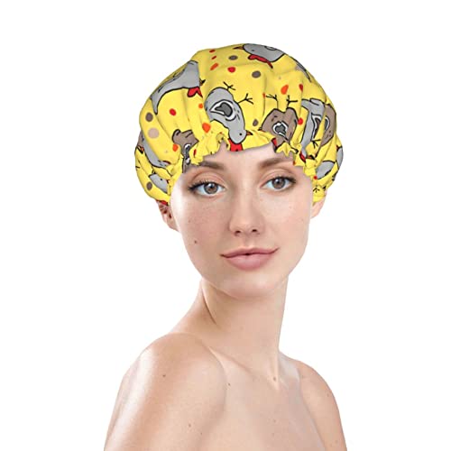 Frango amarelo pequeno com touca de chuveiro de padrão floral para mulheres, camadas de banho de banho de banho