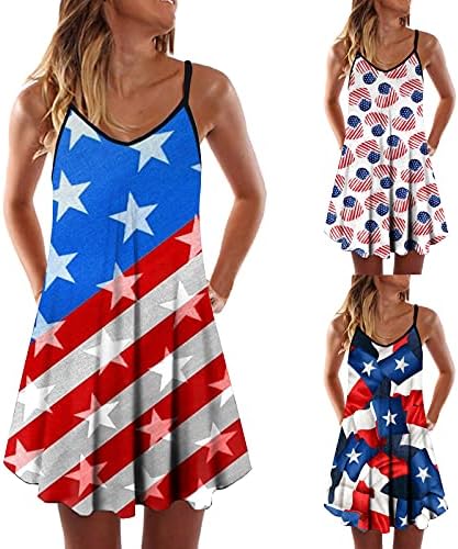 Balakie feminino 4 de julho American Flag T-shirts Dress Dress Summer Casual Beach Dress com bolsos