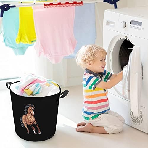 Cesta de lavanderia de cavalos bonita com alças redondas cestas de armazenamento de lavanderia de lavanderia redonda para banheiro