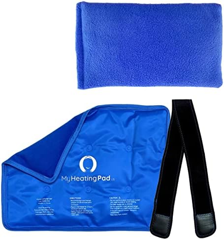 Minha almofada de aquecimento para pacote de alívio quente e frio - retângulo de aquecimento de microondas de lavanda + almofada de gelo em gel retângulo 15''x11 '' Gel Gel Pack com fixador de elástico para aplicação sem mãos - 2 pacotes azul