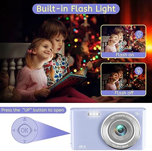 Câmera digital, câmera infantil com cartão de 32 GB 4k 44mp Point e Shoot Camera com 16x Zoom digital 2,4 polegadas, câmera
