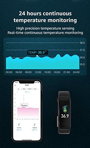 Rastreador de fitness com temperatura corporal freqüência cardíaca pressão sanguínea monitor de oxigênio no sangue, IP68 à prova d'água, 16 modos esportivos, pulseira inteligente para iPhone e Android Man Women Kids