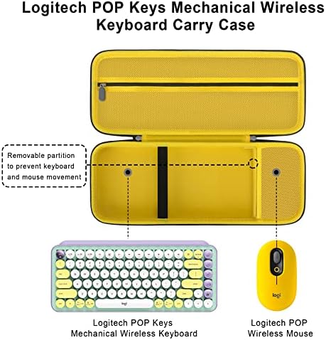 Caixa de transporte rígido Elonbo para teclas sem fio mecânicas de teclas POP LOGITECH, caixa de viagem portátil do teclado externo sem fio Bluetooth, mouse de malha extra encaixa no mouse, incluído USB, dongle, preto