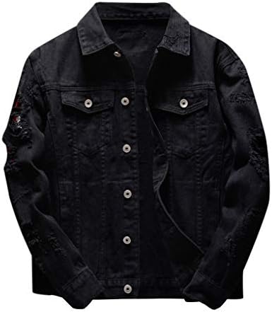 Jaqueta jeans rasgada de Wenkomg1 para homens estilo hipster outono de manga longa Top Urban Outerwear