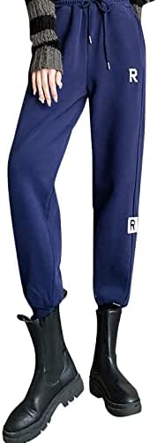 Miashui Womens Casual Casual Cintura elástica com bolsos 2022 feminino impressão de letra feminina Esportivo Plus Size Casual Pants para