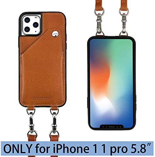 LuckyCoin Crossbody Case de telefone iPhone 11 Pro vintage Titulares de couro genuíno Caso de proteção contra protetora