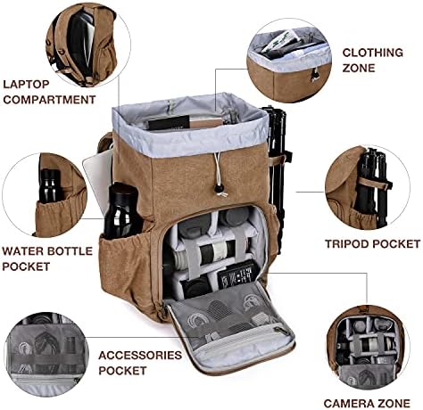 Backpack da câmera, mochila de câmera Bagsmar DSLR, mochilas de câmera à prova d'água para fotógrafos, mochila de fotografia anti-roubo com compartimento de laptop de 15 polegadas e suporte para tripé, chaque