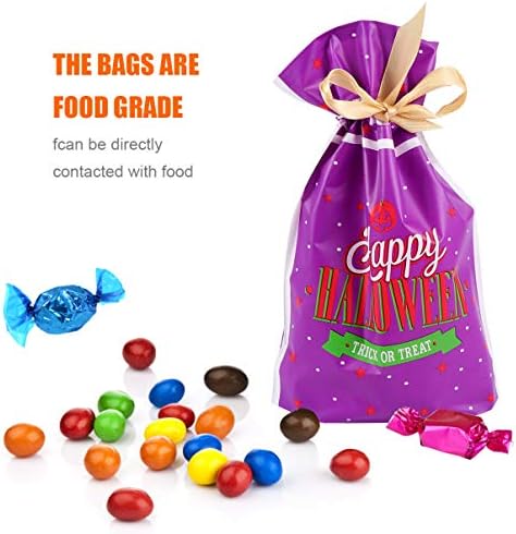 Nuobesty Poly Bag Halloween Sacos de guloseimas de festa Bolsas de festas Sacos de doces Feliz Halloween Goodies Bags Sacos de armazenamento de alimentos Strap