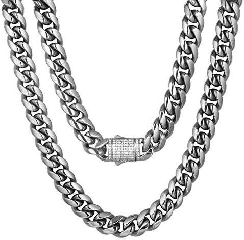 Luxfine 10/12mm Miami Chain Link Chain 14K Real Gold Plated Premium Stainless Stoinless Collection