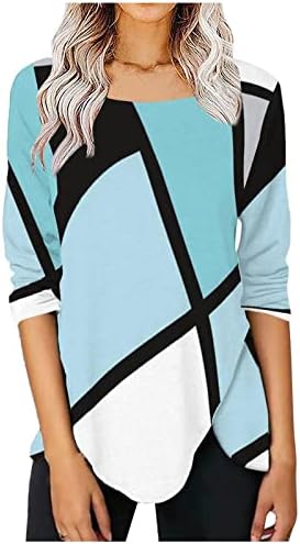 Elneeya Summer Tops for Women 2023 cor irregular Sroop pescoço camiseta de manga longa blusas femininas casuais e