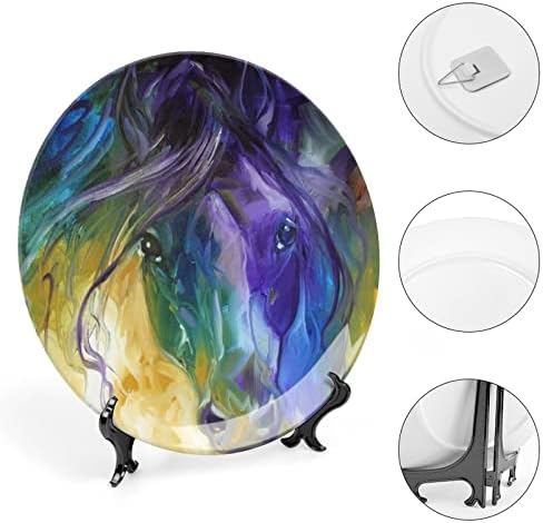 Abstract Horse Horse Artceramic Decorative Plate com Stand Bone China Plate para casa de estar em casa cozinha