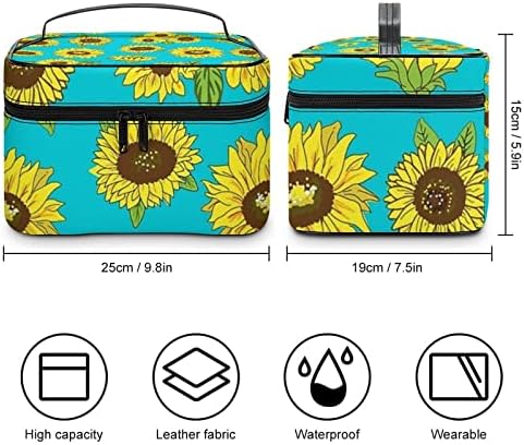 Bolsa de maquiagem, girassol amarelo feminino bonito de viagem floral