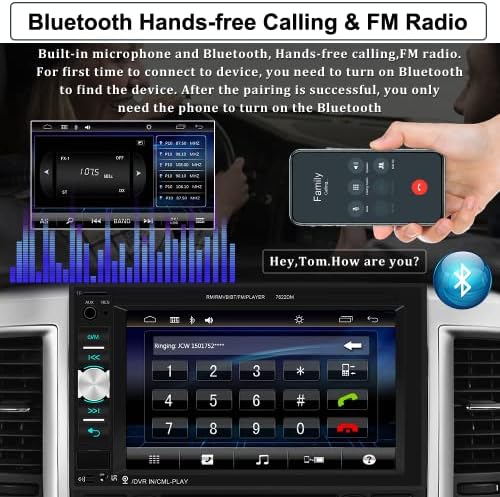 Unidadepsci Double Din Car Carro Estéreo Multimídia Player Bluetooth Audio e Calling de 6,2 polegadas LCD TouchScreen Monitor,