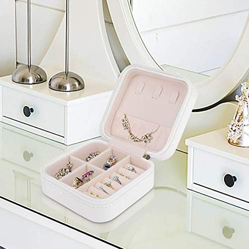 Caixa de jóias pequenas, viagens pequenas organizadoras de armazenamento de exibição portátil para anéis Brincos colar, presentes