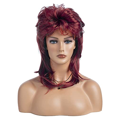 Perucas baruisi salteiras para mulheres vinhos vermelhos longos longos 70s 80s roqueiro peruca sintética de halloween peruca de cosplay