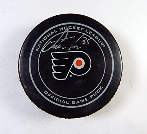 Steve Mason #35 Assinou Philadelphia Flyers NHL Hockey Puck AUTO AJ 273 - Pucks autografados da NHL