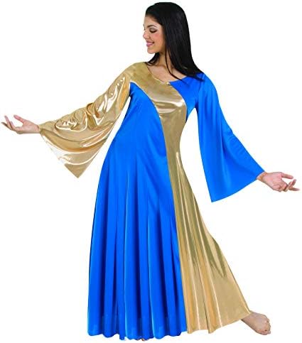 Vestido de manga de sino assimétrica -womens Bright Royal w / ouro / 4x