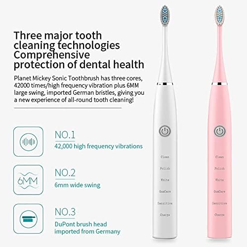 JU776, escova de dentes elétrica Sonic 5 modos Limpeza profunda escova de dentes de viagem portátil com 2 cabeças de substituição,