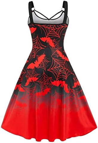 Vestido de tinta de gravata Ruziyoog para mulheres Moda Halloween Print Dresseless Camisole Vestres A-Line Swing Dress para