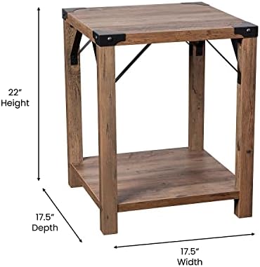 Flash móveis Wyatt Modern Farmhouse Wooden 2 Tier Table com detalhes em canto de metal e rajamento cruzado, conjunto