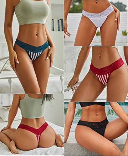 Knowyou 12/6 de embalagem de algodão para mulheres Sexy V-Waist Lace Funcionário feminino respirável Sem show T-Back