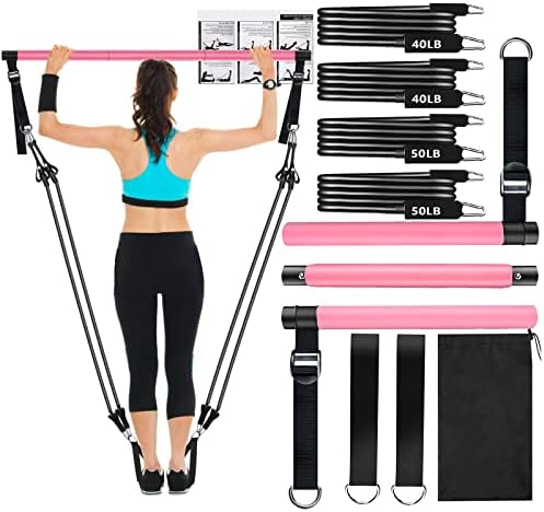 Kit de barra Pilates com faixas de resistência, barra de 3 seções Pilates com bandas empilháveis ​​Equipamentos de treino para