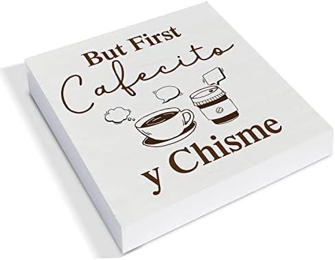Country But First Cafecito Cafecito y Chisme Box Wood Sign Desk Sign Coffee Bar Box Block Block Signe
