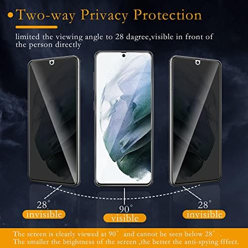 [2+2] Protetor de tela de privacidade 2pack para o Samsung Galaxy S21, com 2 pacotes Lens de câmera Protetor 2.5D Edge 9H Drafidade Treme temperado Filme de tela de vidro, [Anti-Scratch] [livre de bolhas] Fácil instalação compatível com Samsung Galaxy S21