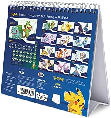 Calendário oficial de Pokemon 2023 - Calendário de mesa 2023 - 7 x 8 polegadas / 18 x 20 cm - calendário de mesa