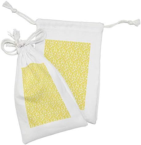 Conjunto de bolsas de tecido de frutas de Ambesonne de 2, tema natural que caem no padrão de limões e imagem de meio limão em fundo simples, pequeno saco de cordão para máscaras e favores de produtos de higiene pessoal, 9 x 6, multicolor amarelo