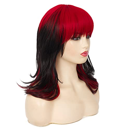 Perucas baruisi pretas vermelhas perucas de camadas longas com franja vermelha sintética Halloween Cosplay Hair Wig