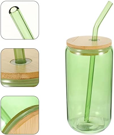 Hemotão 1 conjunto de vidro copo com tampa de bambu e jarra de lata de cerveja de palha para bebidas de coquetel de refrigerante